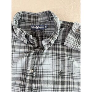 Ralph Lauren Blake Shirt Mens Extra Large Gray Black Plaid Button Down Cotton XL